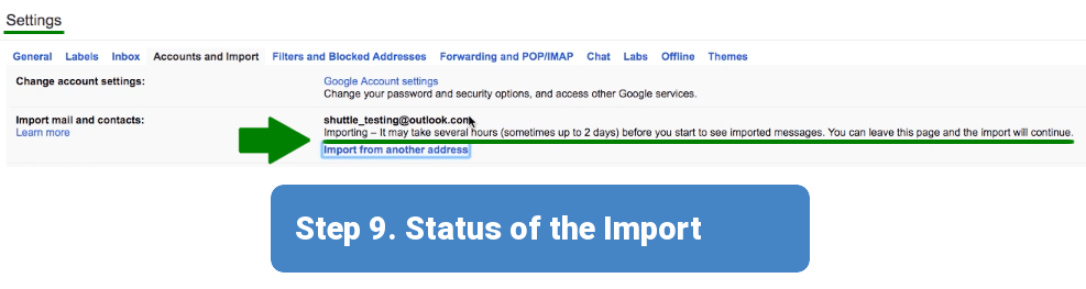 Step 9. Status of the Import