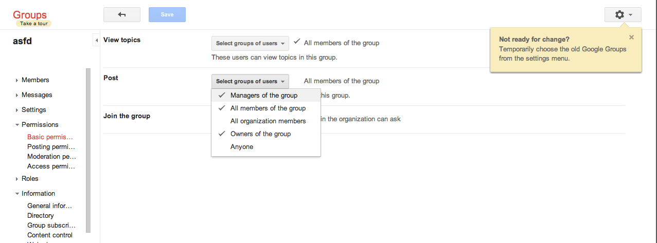 google group permission settings